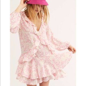 NWT Free People Rebecca Floral Pink & White Mini Dress